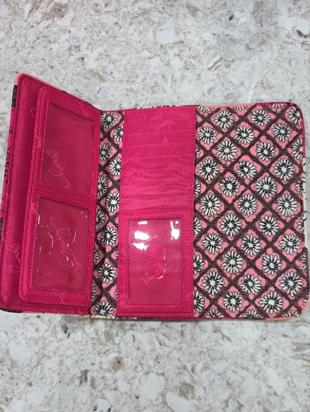 Vera Bradley Pink, Brown & Cream Floral Quilted Phone Wallet - Picture 2 of 4